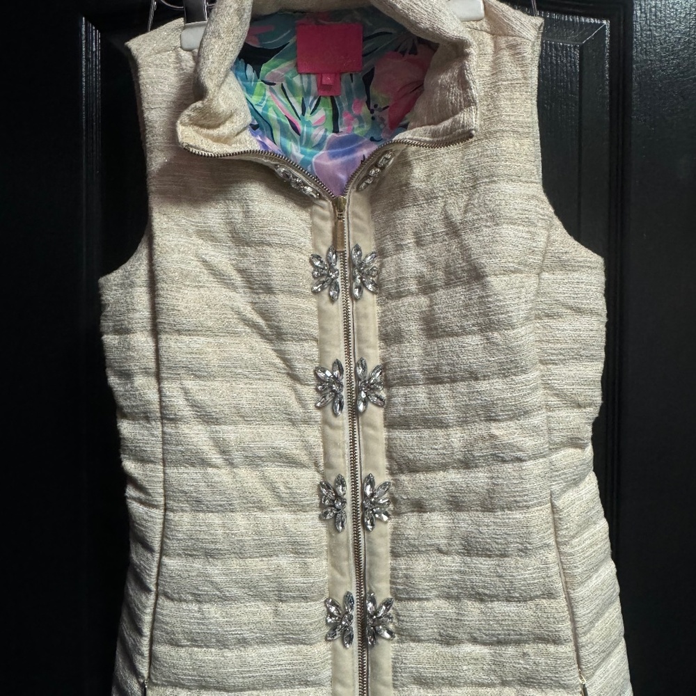 Noella Puffer Vest | S | gold metallic resort boucle